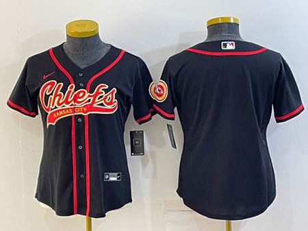 Women's Kansas City Chiefs Blank Black With Patch Cool Base Stitched Baseball Jersey(Run Small)